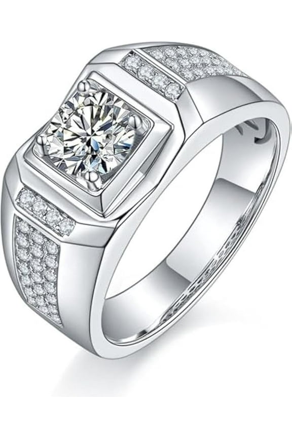 Sparkling Round Cut Moissanite Ring for Men 1 Carat S925 Sterling Silver Lab Created Diamond Engagement Ring Anniversary Promise Fashion Luxury Suitable for Daily Wear Wedding Birthday