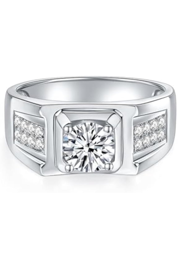 Sparkling Round Cut Solitaire Moissanite Ring for Men 1 Carat S925 Sterling Silver Lab Created Diamond Engagement Ring Anniversary Promise Fashion Luxury Suitable for Daily Wear Wedding Birthday