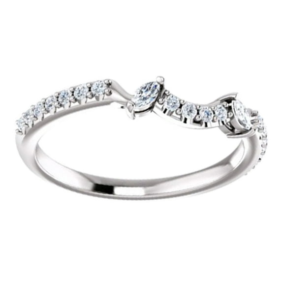 AFFY Sparkling Round Cut White Natural Diamond Engagement Band Ring In 14K Solid White Gold (0.2 Ct), Size-8