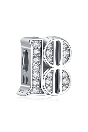 Sparkling S925 Clear Pave Number 18 Bead Charm for Women Moment Charm Bracelet