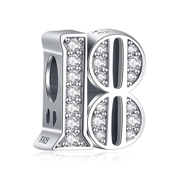 NINGAN Sparkling S925 Clear Pave Number 18 Bead Charm for Women Moment Charm Bracelet