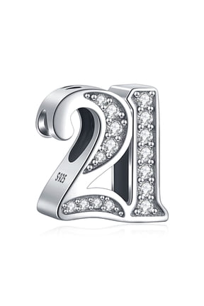 Sparkling S925 Clear Pave Number 21 Bead Charm for Women Moment Charm Bracelet