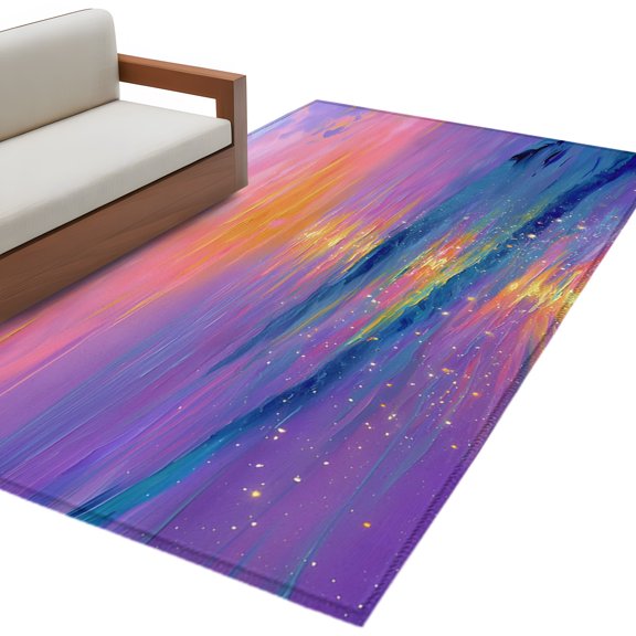 Sparkling Sea Area Rug 3x5 Washable Rug Non Slip Summer Beach Abstract Fantasy Art Large Area Rug Indoor Floor Carpet for Entryway Bedroom Kitchen Living Room Home Office Dining Room Nursery