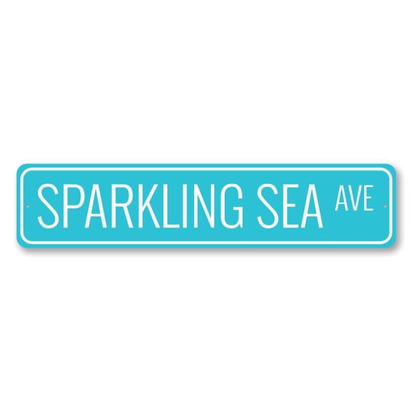 Sparkling Sea Ave Sign, Custom Beach Street Sign, Ocean Lover Sign, Beach House Decor, Sea Home Aluminum Decor - 4x18 inches