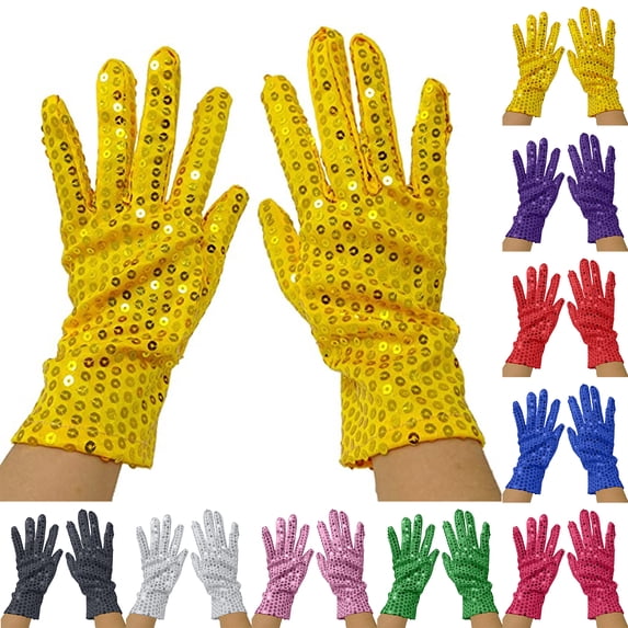 Sparkling Sequin Gloves Costume Gloves Dance Performance Gloves White