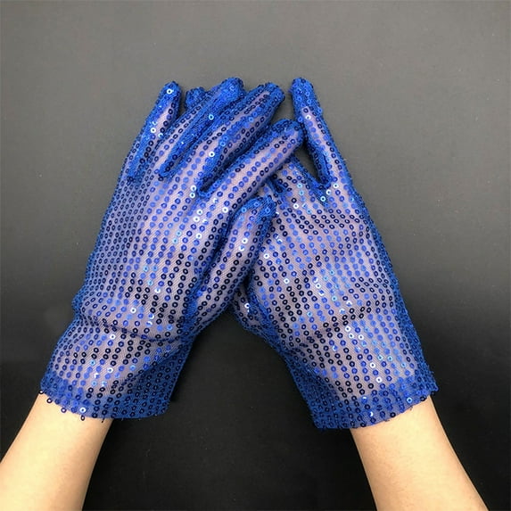 Sparkling Sequin Mesh Gloves, Short Glitter Party Gloves, Elastic Dance Gloves, Costume Carnival Gloves, Shiny Evening Gloves, Stage Performance Gloves, Sequin Party Gloves Blue