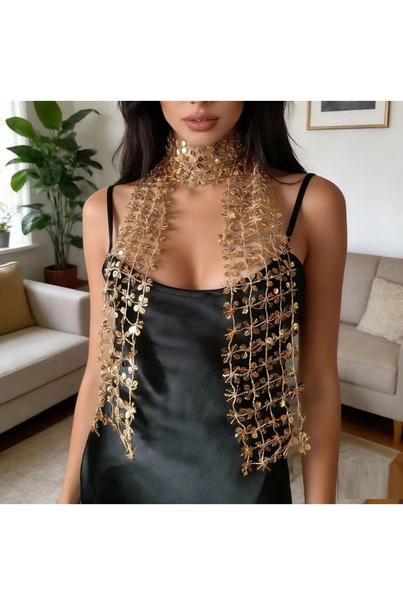 Sparkling Sequin Scarf for Everyday Styling Lightweight Glitter Neck Accessory for Party Club Prom Daily Wear, Yellow