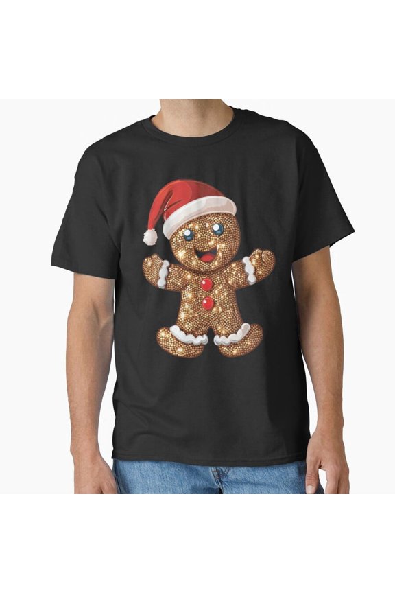 Sparkling Sequin Style Gingerbread Man, Glam Holiday Unisex T-Shirt, up to Size 5XL