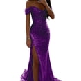 thumbnail image 1 of Sparkling Sequins Slit Cocktail Dress Elegant Pleated Long Gowns for Women Parties and Prom Night, 1 of 9