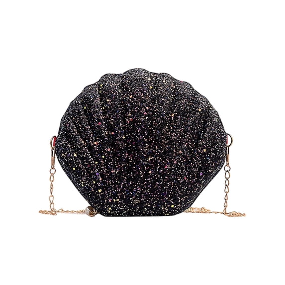 Sparkling Shell Clutch Evening Bag, Clutch Purse with Detachable Chain, Clutches Bag Handbag for Banquets Party (Black)