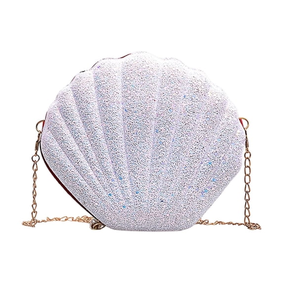 Sparkling Shell Clutch Evening Bag, Clutch Purse with Detachable Chain, Clutches Bag Handbag for Banquets Party (White)