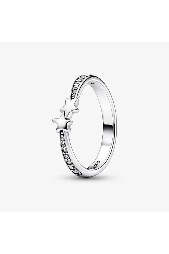 Sparkling Shooting Star Diamond Ring, Pave Set Solitaire With Accents Diamond Engagement Wedding Ring, Celestial Diamond Ring, Half Eternity Ring, 1.8 Ct Simulated Diamond, 925 Sterling Silver