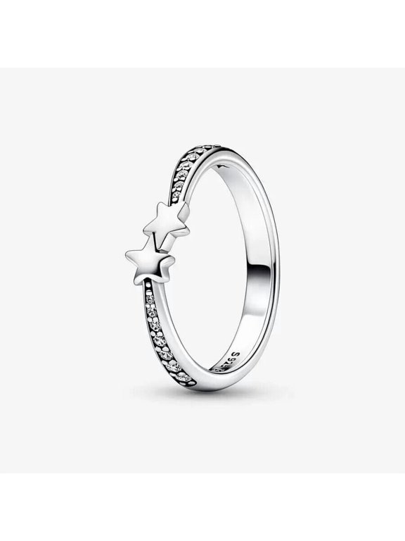 Sparkling Shooting Star Ring, Pave Set Solitaire With Accents Engagement Wedding Ring, Celestial Ring, Half Eternity Ring, 1.8 Ct Simulated Diamond, 14K White Gold Plated