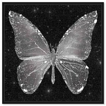 Sparkling Silver Butterfly Canvas Butterfly Art by Art Remedy, Black Frame, 12" x 12"