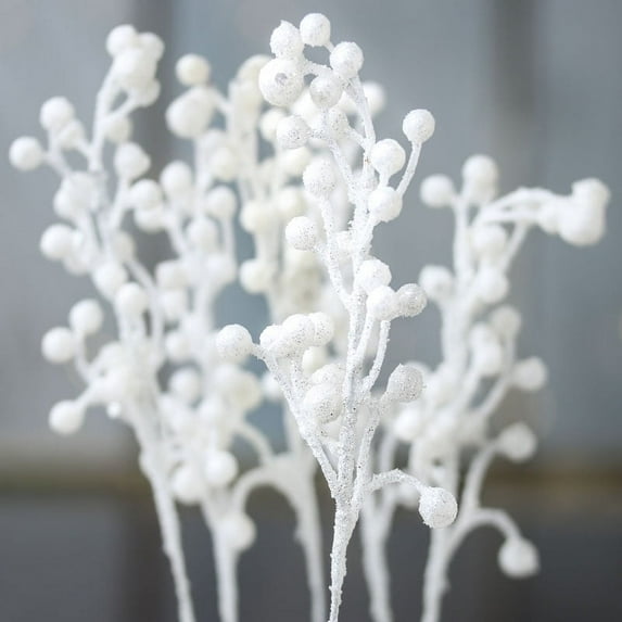 Sparkling Snowfall White Glitter Berry Picks (Set of 12) - Festive Elegance for Your Holiday Decor