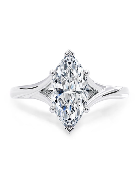 : 1.5 Ct Marquise cut Moissanite Diamond Solitaire Engagement Ring with two shoulders in 925 Silver for Her