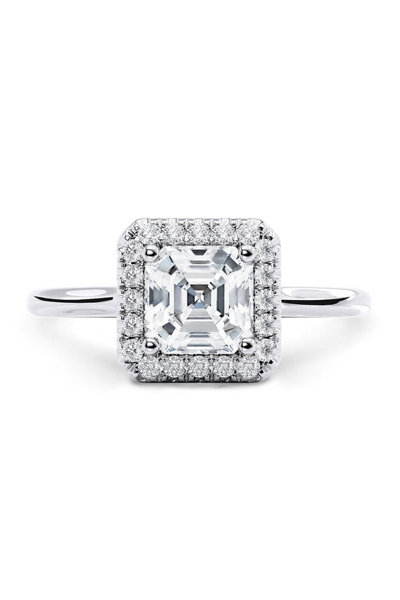 925 Silver Moissanite Diamond Rings - 1.4 Ct Asscher Excellent Cut Rings with Two secret diamonds Hidden Halo Rings for Women's
