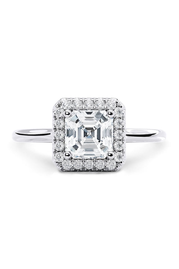 925 Silver Moissanite Diamond Rings - 1.4 Ct Asscher Excellent Cut Rings with Two secret diamonds Hidden Halo Rings for Women's