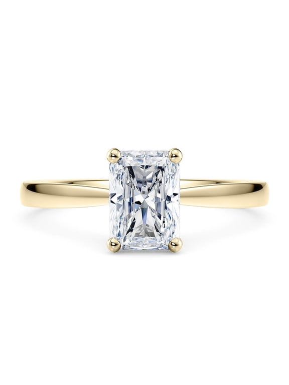 Rings for Women 1.5 Ct Radiant Cut Lab Grown Diamond Ring Prong-Setting 10K Solid Rose, White & Yellow Gold