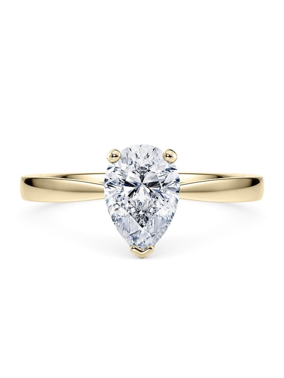 Rings for Women 1 Ct Pear Cut Lab Grown Diamond Ring Prong-Setting 10K Solid Rose, White & Yellow Gold