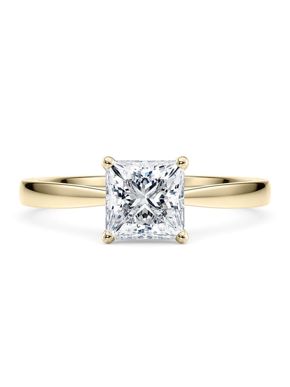 Rings for Women 1 Ct Princess Cut Lab Grown Diamond Ring Prong-Setting 10K Solid Rose, White & Yellow Gold
