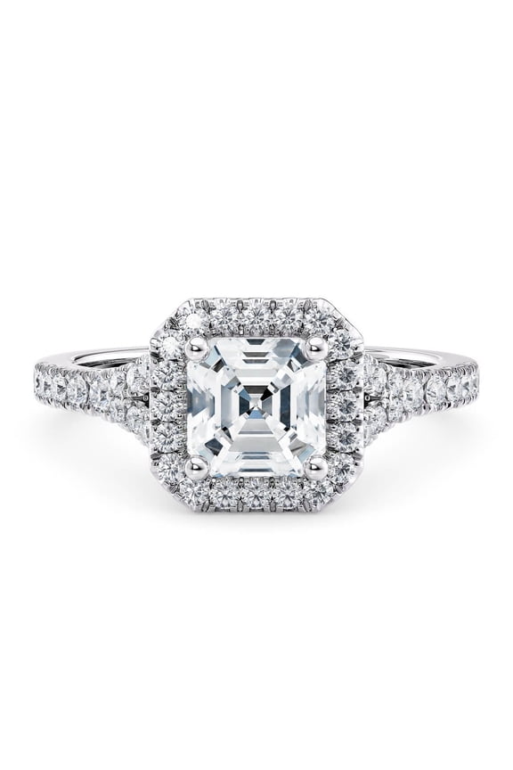 split band 1 Ct Asscher Cut Moissanite Diamond Hidden Halo Engagement Ring 925 Silver for Women