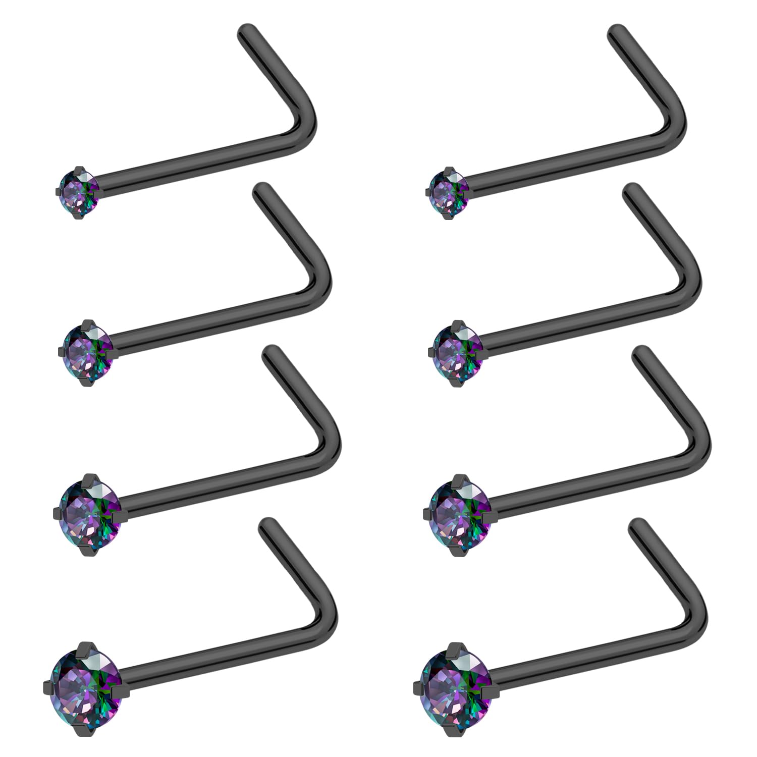 Sparkling Stainless Steel Nose Rings Set 8Pcs CZ Studs for Women Men