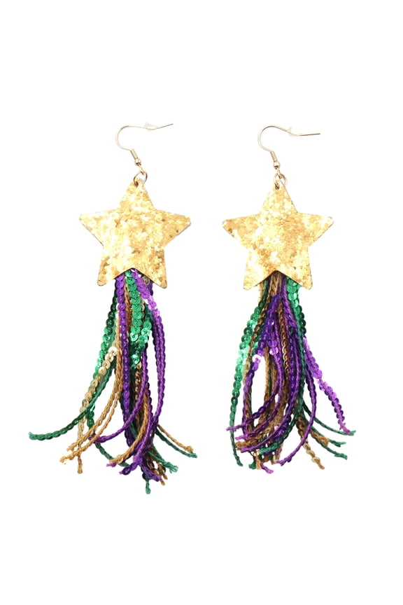 Sparkling Star Drop Earring Colorful Tassels Sequins Ear Drop Five Pointed Star Dangle Earrings Fashionable Accessories