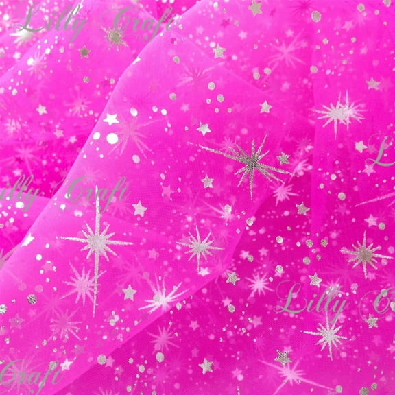 Sparkling Star Organza Hot Pink 58 Inch Fabric Sold by the Yard