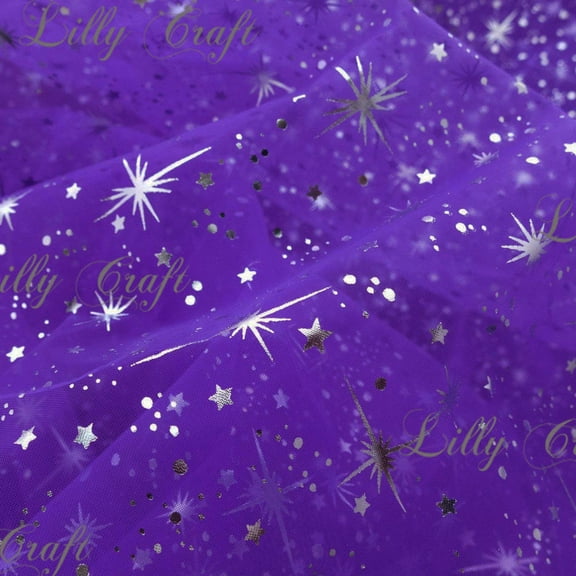 Sparkling Star Organza Purple 58 Inch Fabric Sold by the Yard