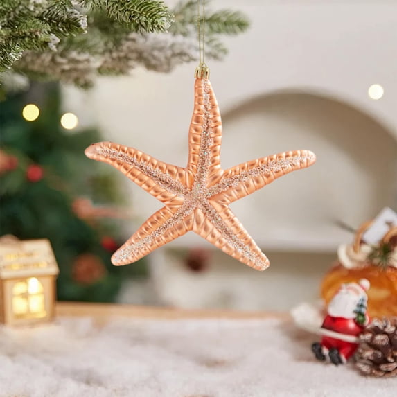 Sparkling Starfish Christmas Tree Ornament – Fun Unique Holiday Decoration with Hanging Loop for Tree Garland Mantel Festive Home Accent Modern Whimsical Coastal Xmas Decor