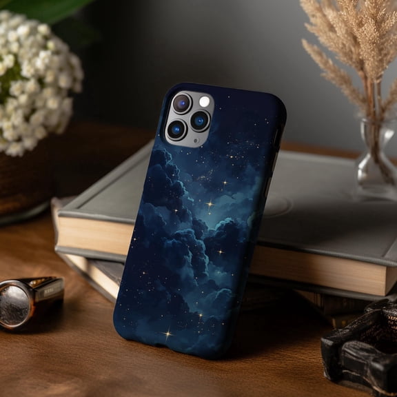 Sparkling Stars Night Sky Phone Case For iPhone Samsung Pixel Shockproof Hard Shell Fantasy Blue Design Gift