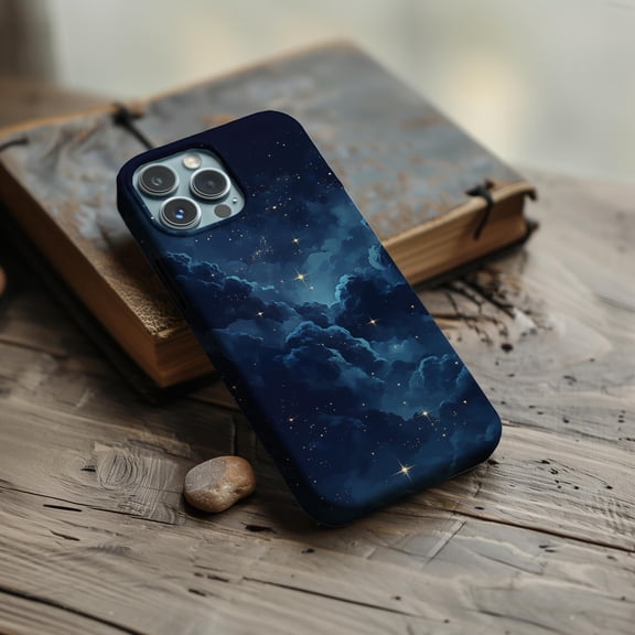 Sparkling Stars Phone Case For iPhone Samsung Protective Hard Shell Night Fantasy Blue Sky Design Gift