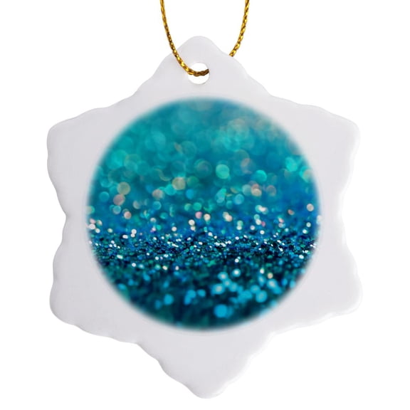 3drose, Sparkling Teal Blue Luxury Shine Girly Elegant Mermaid Glitter, 3 inch Snowflake Porcelain Ornament