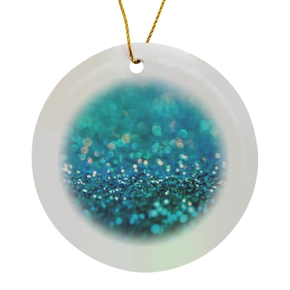3drose, Sparkling Teal Blue Luxury Shine Girly Elegant Mermaid Glitter, Circle Porcelain Ornament
