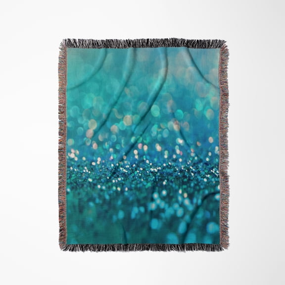 Sparkling Teal Blue Luxury Shine Girly Elegant Mermaid Glitter , Woven Blanket