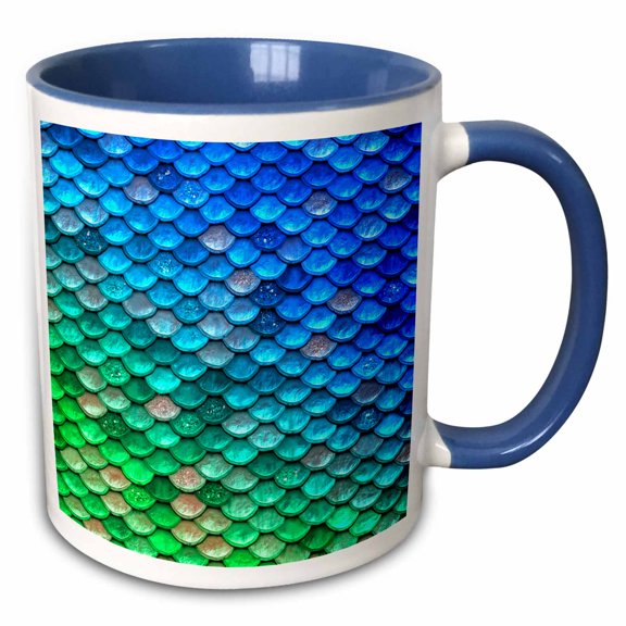 3drose, Sparkling Teal Green Luxury Mermaid Scales Glitter Effect Art Print, 15oz Two-tone Blue Mug
