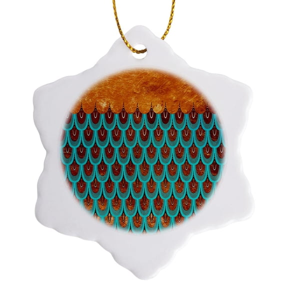 3drose, Sparkling Teal Luxury Elegant Girly Trendy Mermaid Scales Glitter, 3 inch Snowflake Porcelain Ornament