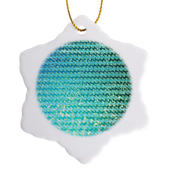 3drose, Sparkling Teal Luxury Elegant Mermaid Sea Ocean Waves, 3 inch Snowflake Porcelain Ornament