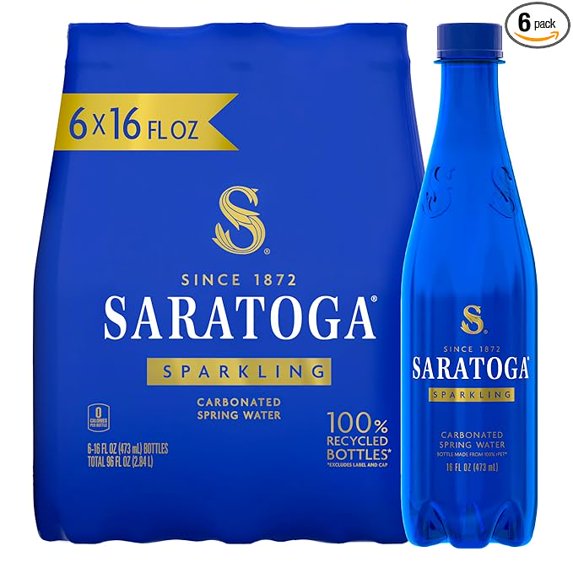 Sparkling Water Bottles, 6-Pack - Carbonated Spring Bottled Water with Naturally Occurring Minerals & Electrolytes - Recycled PET Plastic Bottles - 16 Fl Oz