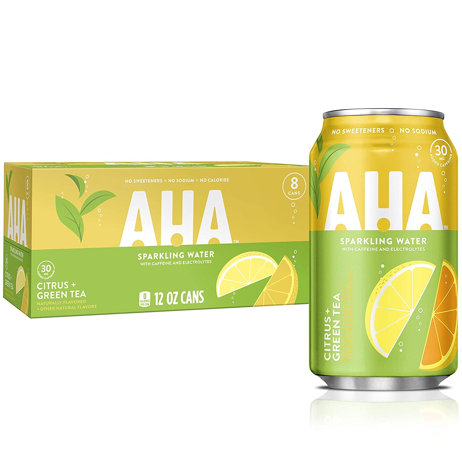 Sparkling Water, Citrus + Green Tea Flavored Water, with Caffeine
