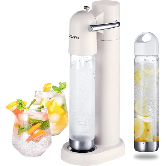 Sparkling Water Machine Seltzer & Carbonator for Drinks Soda Steaming Dispenser Carbonator Machine with 2 BPA Free Bottles 1L Compatible with Screw-in 60L CO2 Cylinder NOT Included White