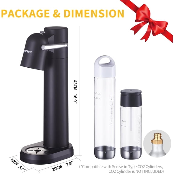 Sparkling Water Machine Soda Maker Beverage Drink Dispenser for Home, Soda Streaming Maker with  Bottles(1L+0.5L), Seltzer Fizzy Maker Compatible with Screw-in 60L CO2 (NOT Included), Black