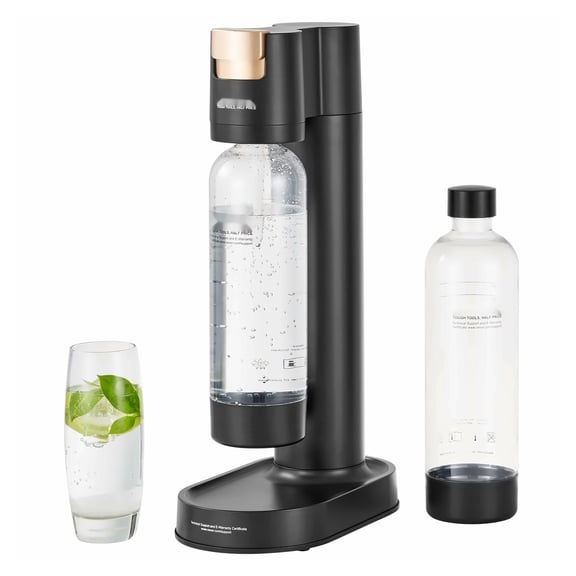 Sparkling Water Maker, Soda Maker Machine for Home Carbonating, Seltzer Water Kit with 2 BPA-Free 1L Bottles, CO2 Carbonator Compatible (Cylinder NOT Included) - Black