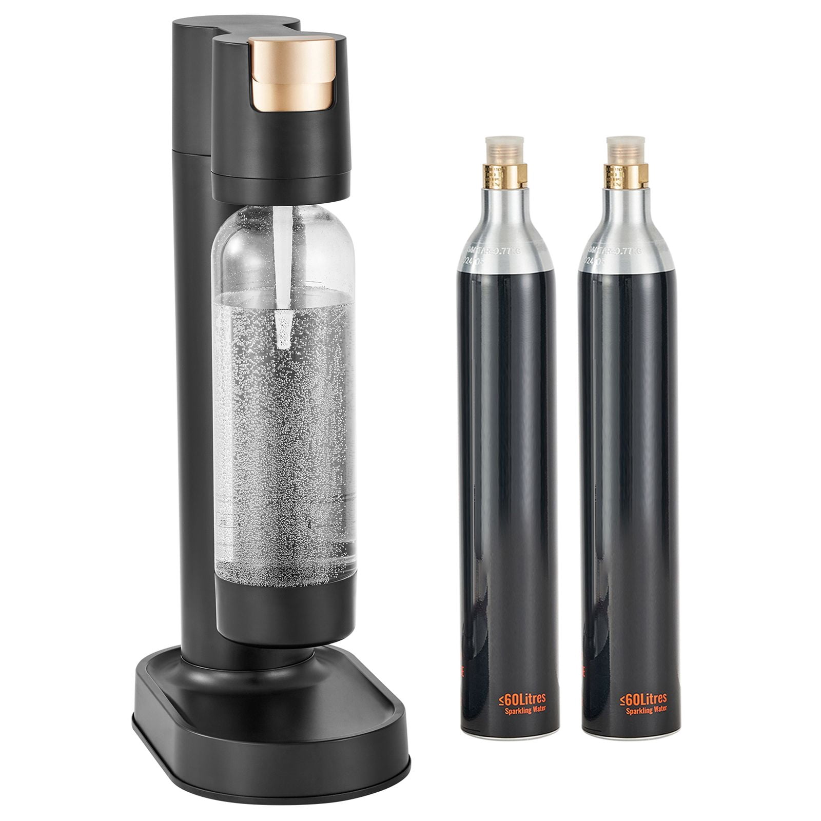 Sparkling Water Maker with 2 x 60L CO2 Cylinders, 1L PET Bottle, 3-Second Carbonation, Automatic Pressure Release for Home Soda Drinks