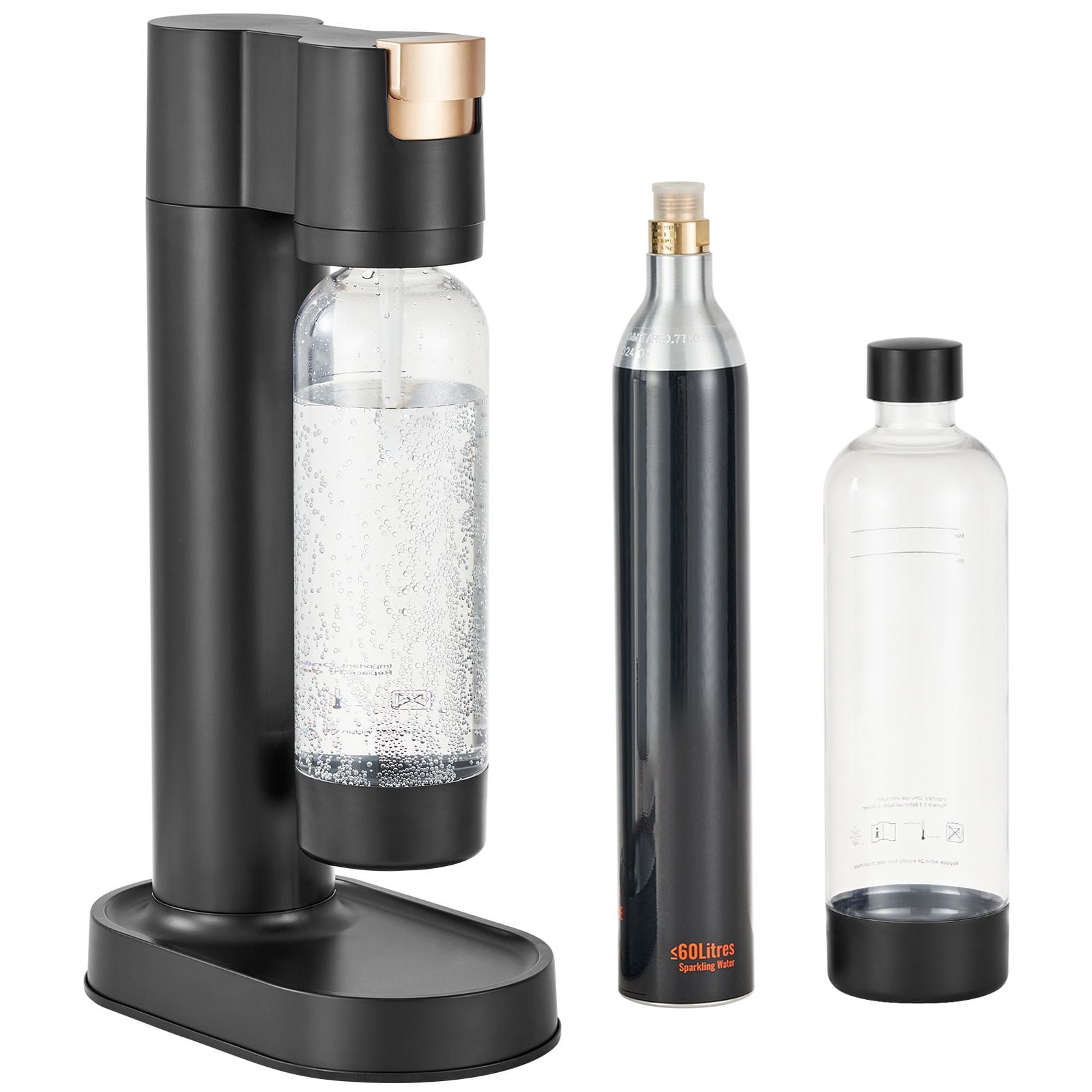 Sparkling Water Maker with 60L CO2 Cylinder, 2 x 1L PET Bottles, 3-Second Carbonation, Automatic Pressure Release for Home Soda Drinks