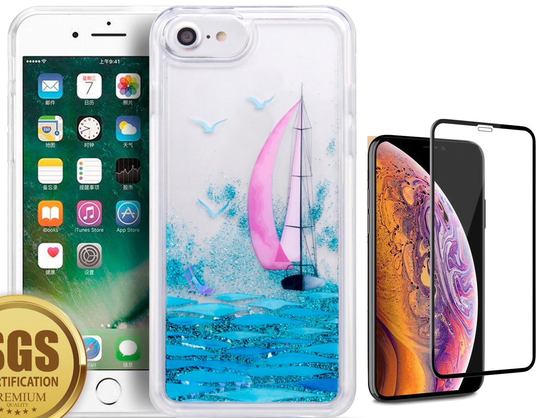 Sparkling Waterfall Beautiful Cellphone Case for iPhone 7 / 8 and Temper Glass