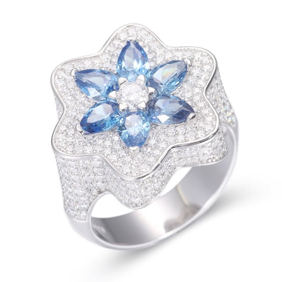 Sparkling White & Blue Moissanite Ring for Women S925 Sterling Silver Lab Created Diamond Engagement Ring Anniversary Promise Fashion Luxury Suitable for Daily Wear Wedding Birthday