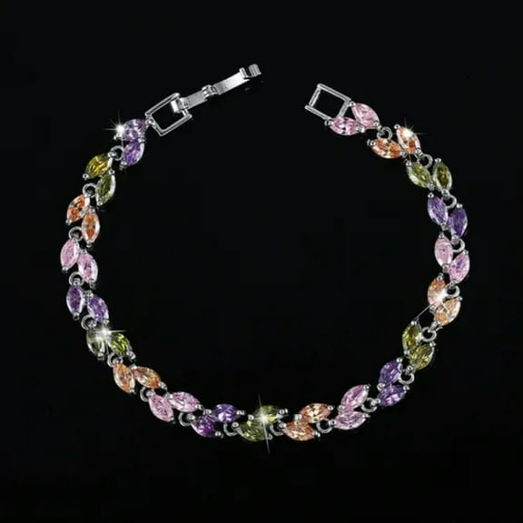 Sparkling White Cubic Zirconia Colorful Leaf Women Link Chain Bracelets Bangles