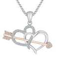 thumbnail image 1 of AFFY Sparkling White Cubic Zirconia Two Tone Double Heart Arrow Pendant Necklace in 14k White Gold Over Sterling Silver with 18" Chain, 1 of 1